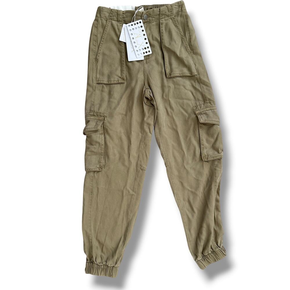 Le AL.X Cargo Jogger Pants XS Khaki Tencel Elastic Waist NWT